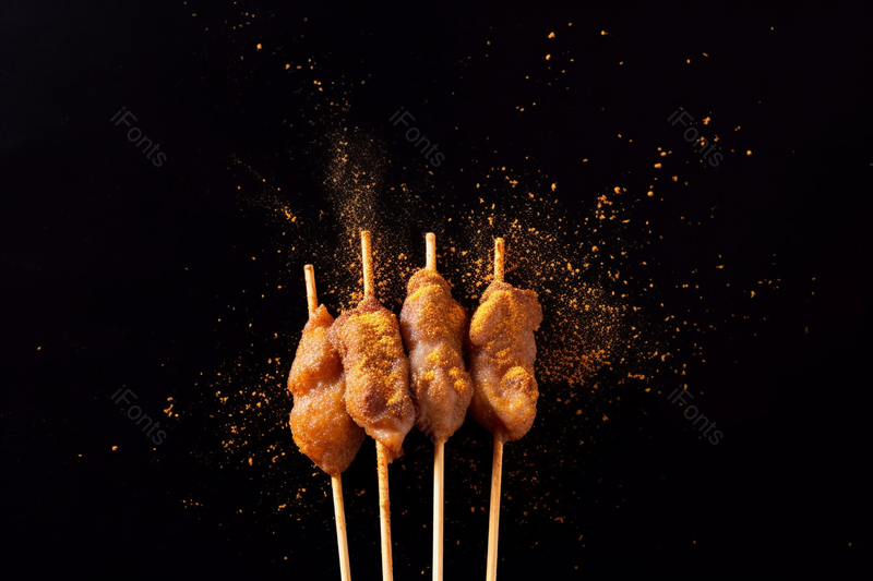 烧烤羊肉串黑色背景洒满孜然的肉串摄影真实,高清,摄影图,摄影图片,图片大全,摄影图免费下载